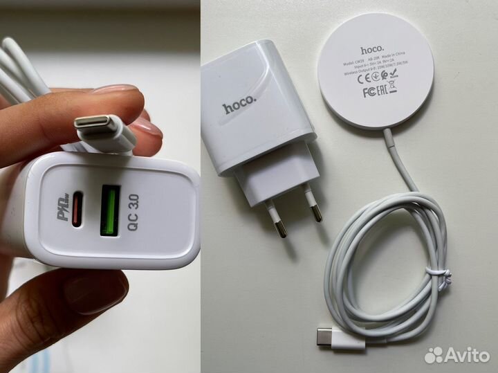 Беспроводная зарядка и адаптер на iPhone hoco