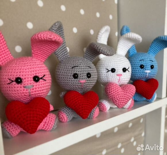 Игрушки вязаные крючком зайка / зайчик валентинка