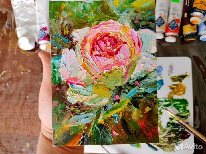 Картина маслом Роза 13 на 18 см