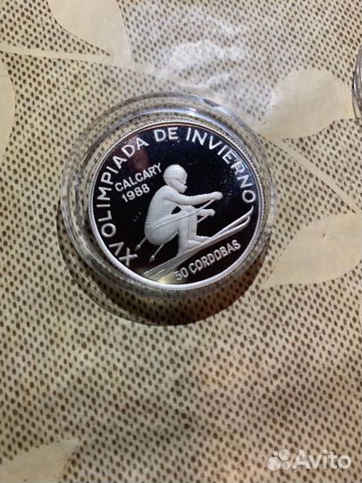 Горные лыжи. Серебро 50 кордоб 1988 года