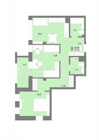 2-к. квартира, 66,4 м², 6/31 эт.