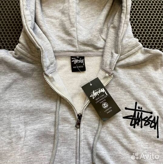 Зип худи stussy серая