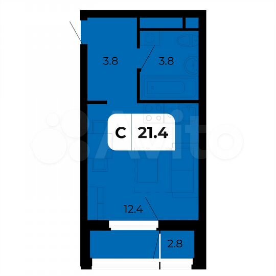 Квартира-студия, 21,4 м², 4/17 эт.