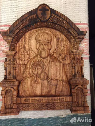 Резьа по дереву, Икона Николай, Герб России