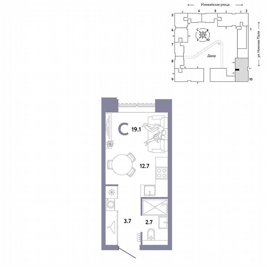 Квартира-студия, 19,1 м², 14/33 эт.
