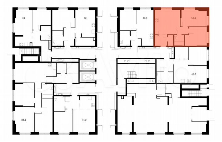 2-к. квартира, 50,9 м², 1/16 эт.