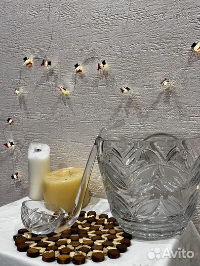 Хрустальная компотница с кружками и половником