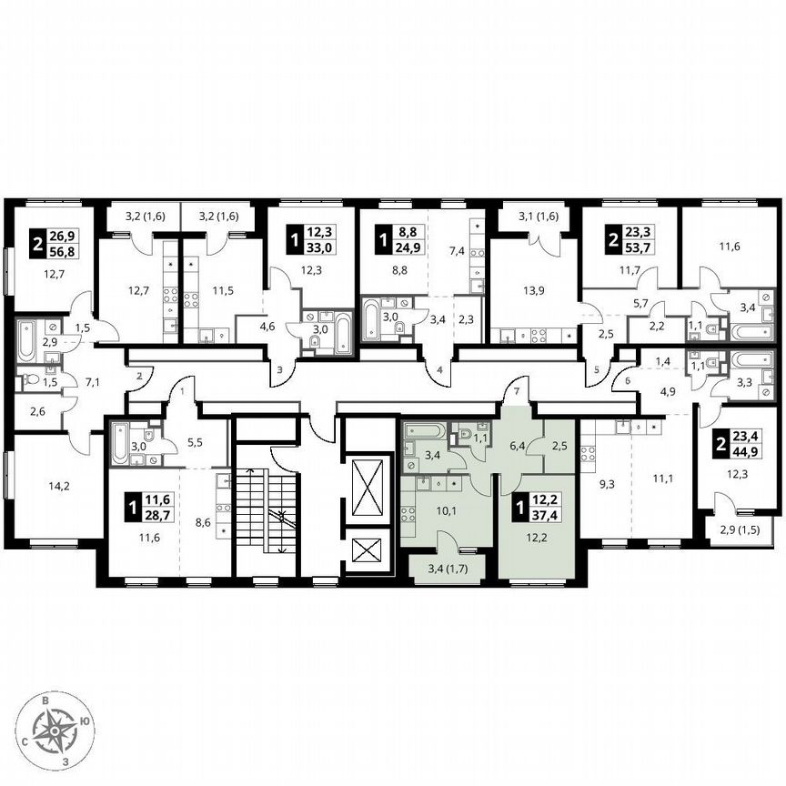 1-к. квартира, 37,4 м², 2/12 эт.