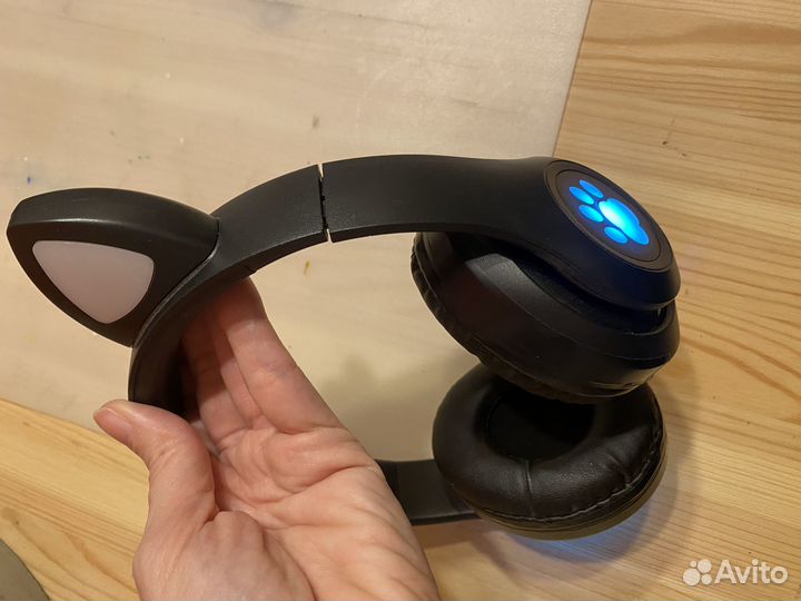 Наушники кошечки с ушками светящиеся беспроводные