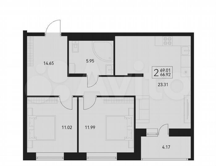 2-к. квартира, 69 м², 8/17 эт.
