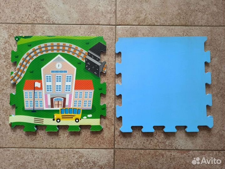 Детский коврик-пазл игровой железная дорога 92*92
