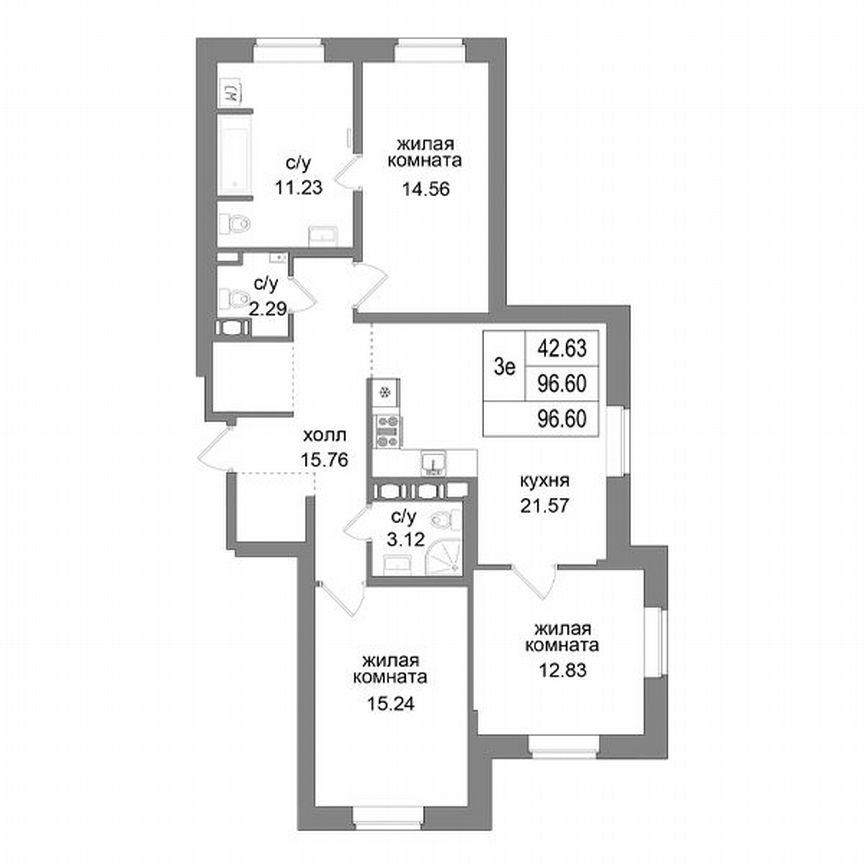 3-к. квартира, 98,5 м², 1/27 эт.