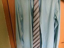 Бирюзовая сорочка slim-fit с галстуком