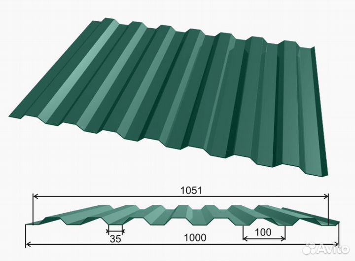 Профлист Ral 6005 зеленый - С8, С20, С21