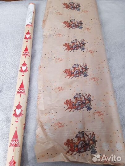 Бумага новогодняя упаковочная и 3D декор