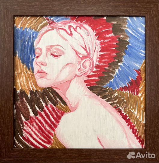 Картина в раме портрет девушки яркий
