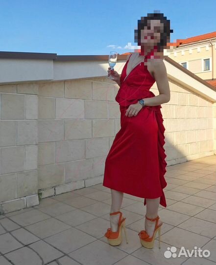 Вечернее платье красное атласное xs Roksana