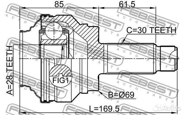 1910E70R Шрус наружный задний 28x69x30