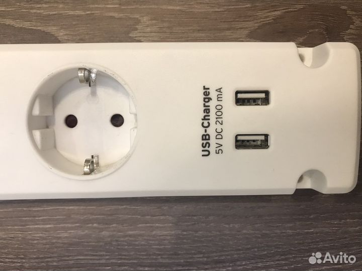 Удлинитель на 5 розеток, 2 USB, 3 метра, Германия