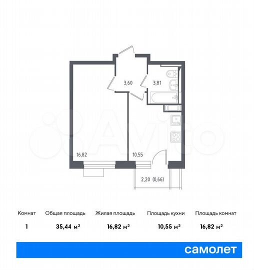 1-к. квартира, 35,4 м², 12/12 эт.