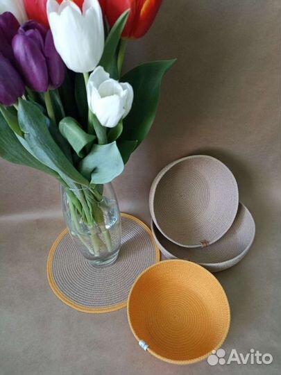 Корзинки из хлопкового шнура и джута