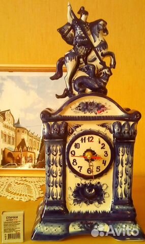 Фарфор часы Гжель Георгий Победоносец