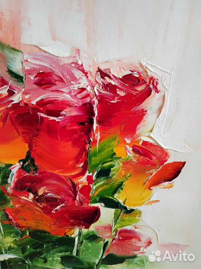Картина масло холст 82*62 цветы розы букет