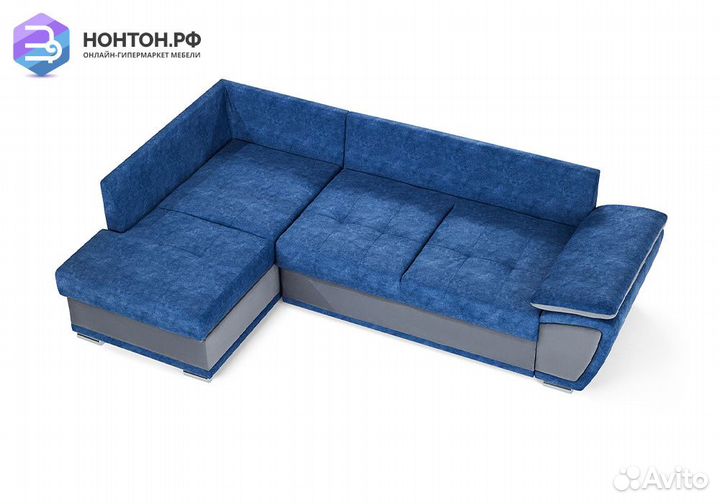 Диван угловой дельфин Риттэр синий / серый