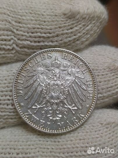 Германия 2 марки 1909. Серебро