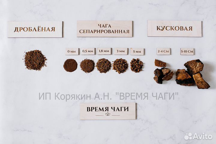 Чага молотая и кусковая сушеная