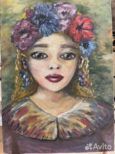 Картина Девушка в цветах, масло