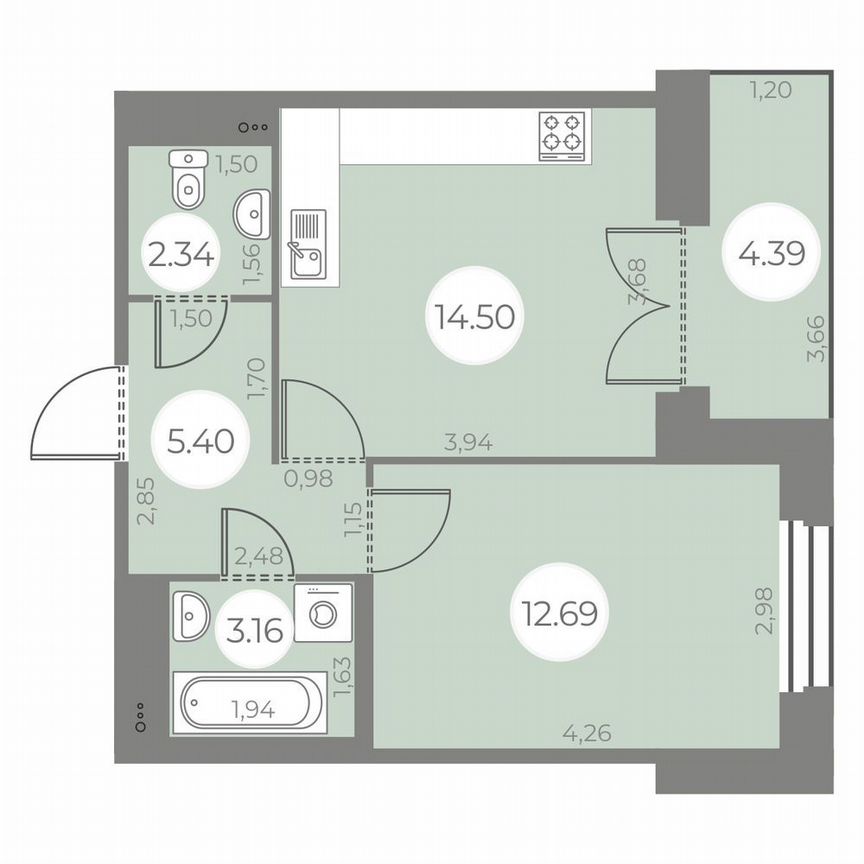 1-к. квартира, 40 м², 12/20 эт.