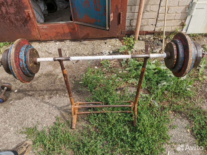 Штанга с блинами +стойка, гантели