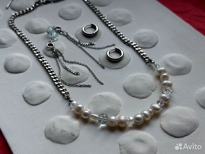 Комплект украшений натуральный жемчуг