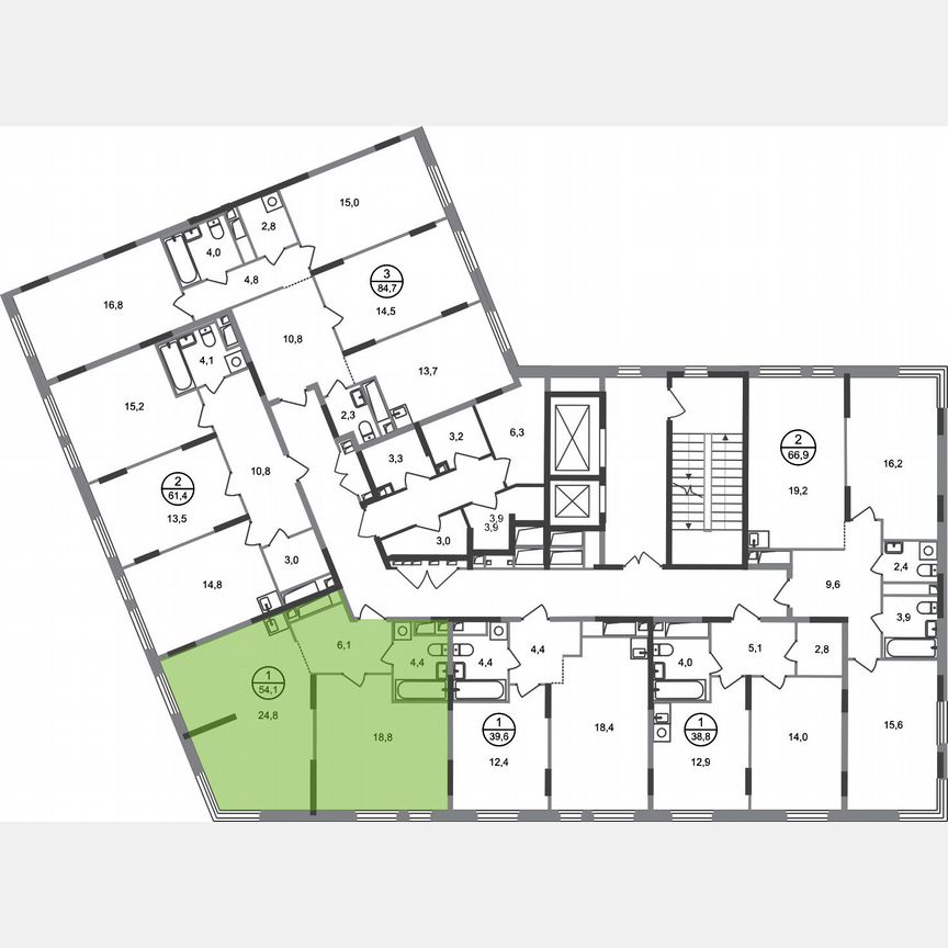 1-к. квартира, 54,1 м², 15/17 эт.