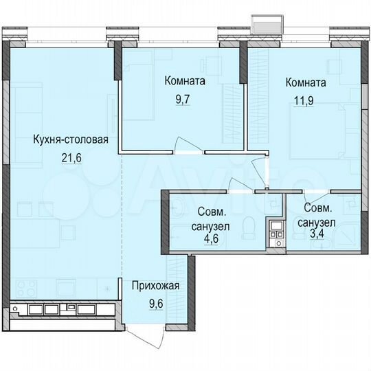 2-к. квартира, 60,8 м², 6/18 эт.