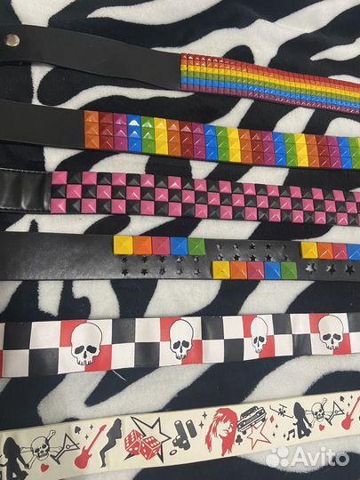 Ремни разноцветные с клепками Эмо 2yk
