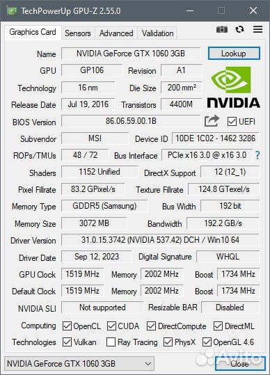 Видеокарта nvidia geforce gtx 1060 3gb
