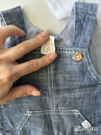 Комплект 2 боди и комбинезон из хлопка H&M 4-6 мес