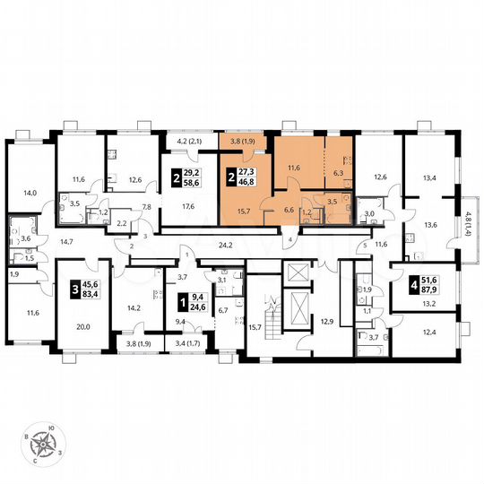 2-к. квартира, 46,8 м², 3/24 эт.
