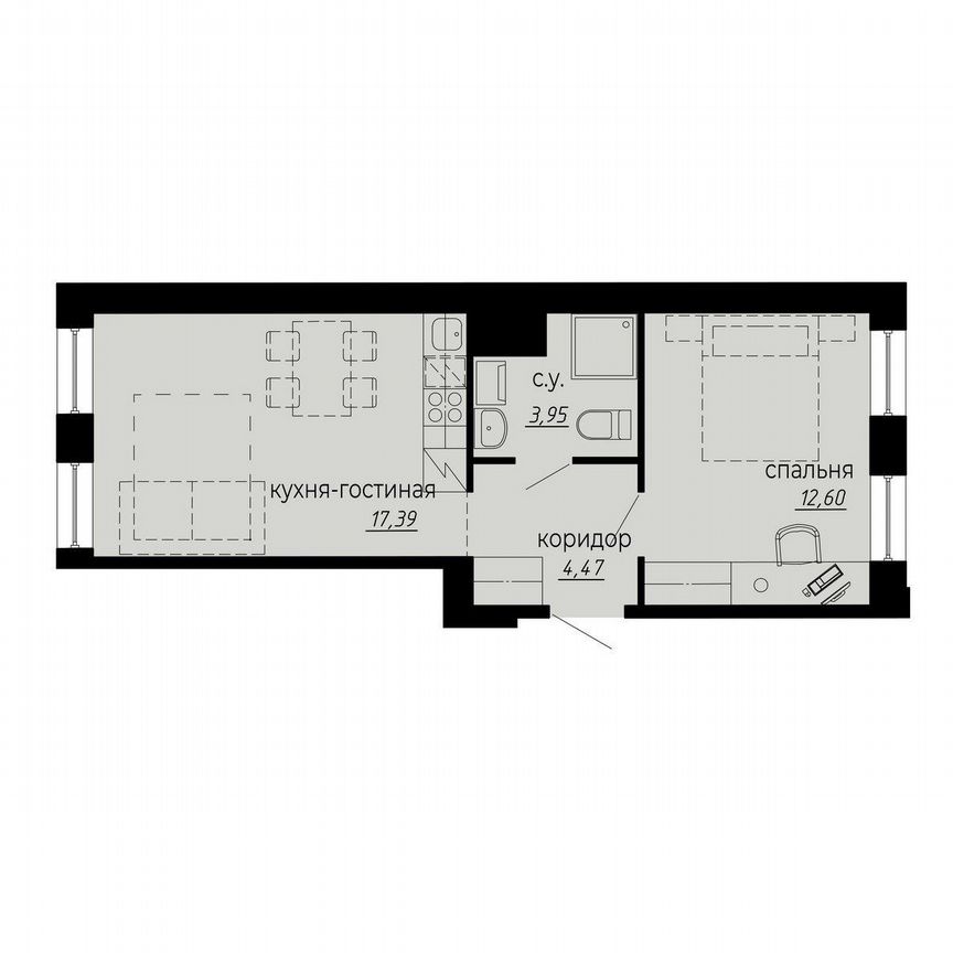 1-к. апартаменты, 38,4 м², 8/10 эт.
