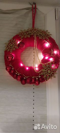 Новогодний венок из пряжи