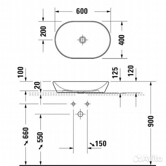 Duravit D-Neo Раковина накладная 60х40cм., без пер