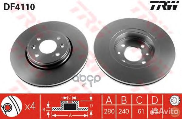 Торм.диск пер.вент.280x24 4 отв. DF4110 TRW