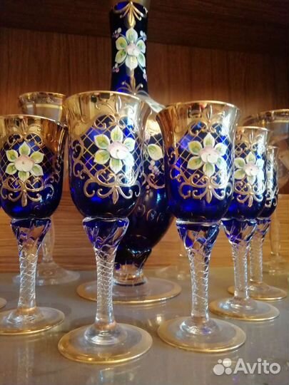 Набор богемия для ликера Лепка Смальта cobalt. Чех