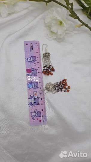 Сереб. серьги-джумки кисточки с нат. камнями