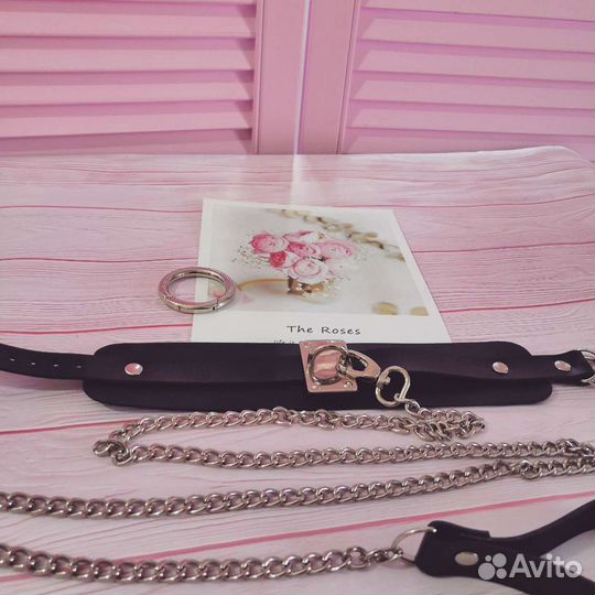 Ошейник с поводком из натуральной кожи