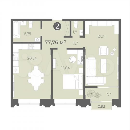 2-к. квартира, 77,8 м², 8/12 эт.