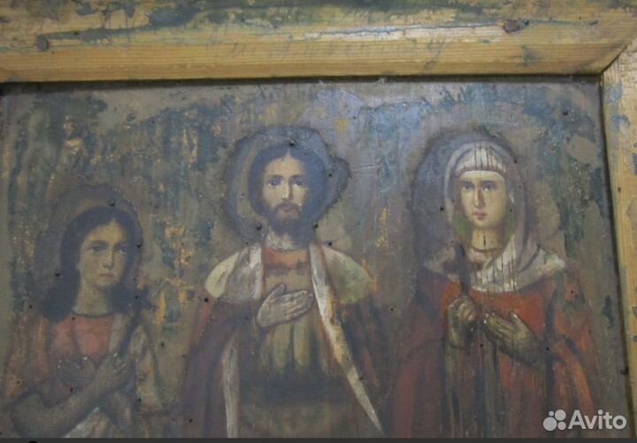 Старинная Рукописная икона. Трое Святых 19 век