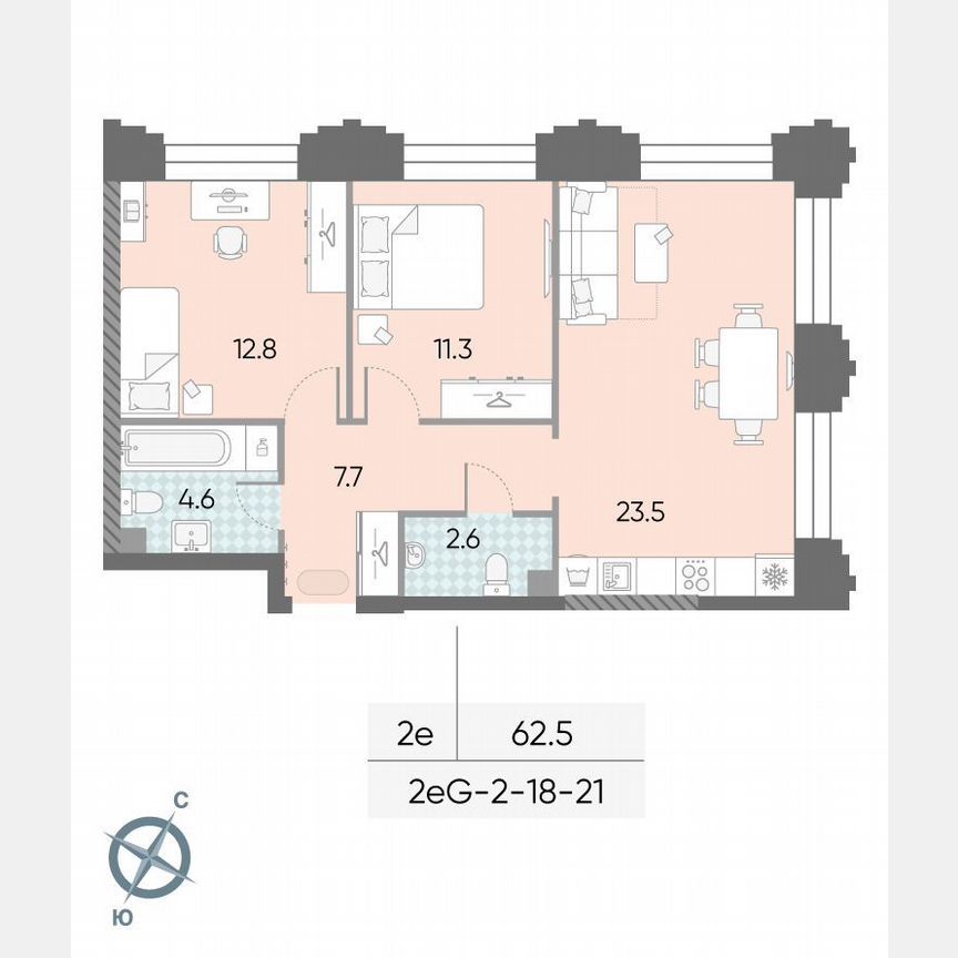 2-к. квартира, 62,5 м², 18/43 эт.